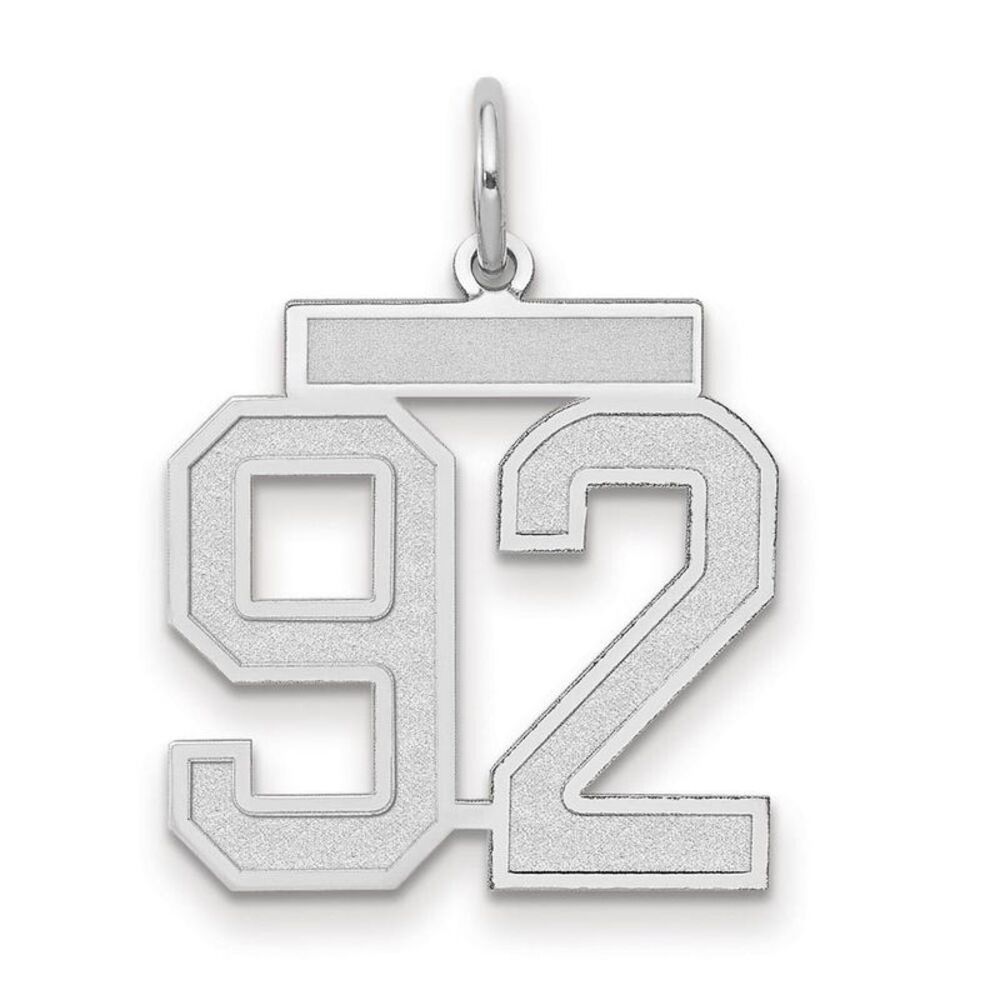 14k White Gold, Jersey Collection, Medium Number 92 Pendant
